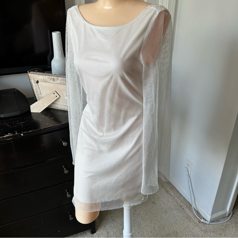LULU’S SPECIAL GLOW FISHNET LUREX BELL SLEEVE MINI DRESS - Picture 8 of 13